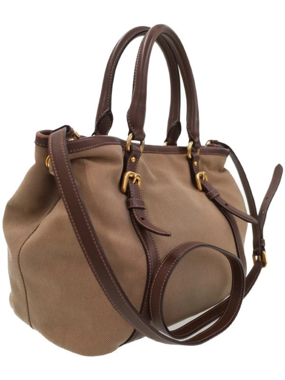 Prada Jacquard 2Way brown Handbag canvas Logo